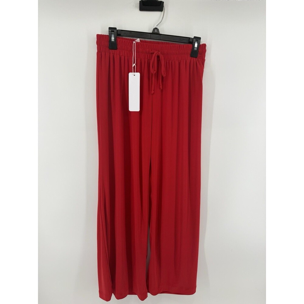 NWT Dear Scarlett Red Wide Leg Pants Size S Wrinkle Free Elastic Waist Palazzo